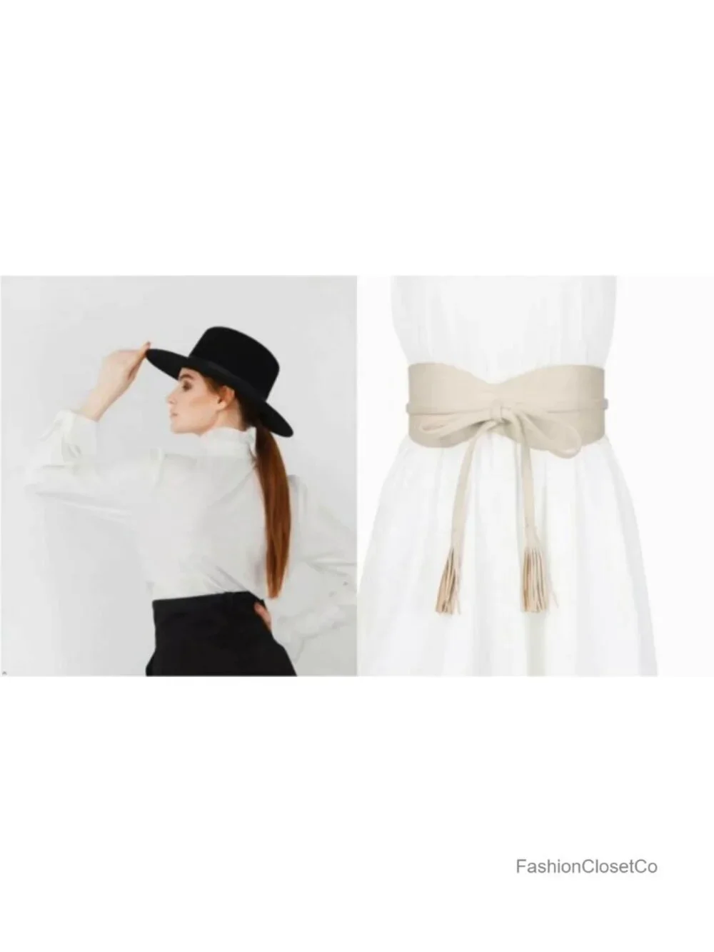 Faux Suede Tassel Belt, Vintage Bow Tie Corset Cinch Obi Waistband for Dress